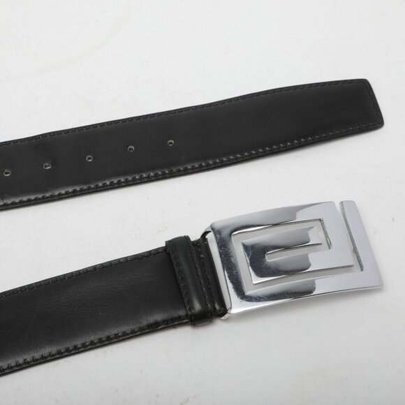 Vintage LONGHI Leather Belt Italy Black Large Silver Statement Buckle Classic - Picture 9 of 9